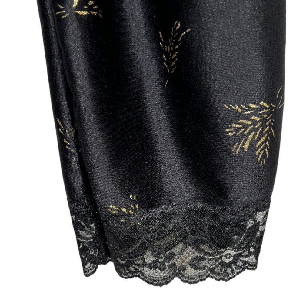 Vintage 70s Dolores For Poirette Black Sleepwear Jumpsuit Medium Lace Gold Satin - Picture 5 of 8
